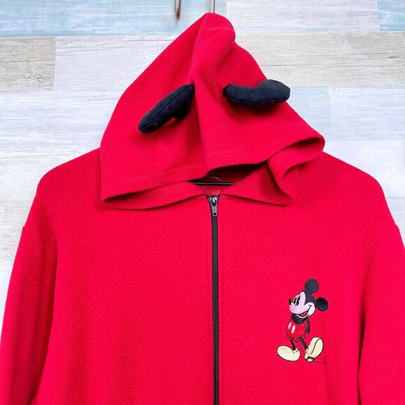 Disney Mickey Ears Hooded Fleece Footie Union Suit Pajamas Red Womens Large 12 - Picture 6 of 8